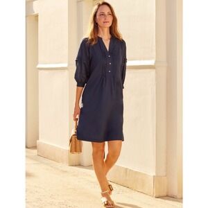 J. McLaughlin Pullover Sabina Cotton Dress Size S Pleated Balloon Sleeves Navy